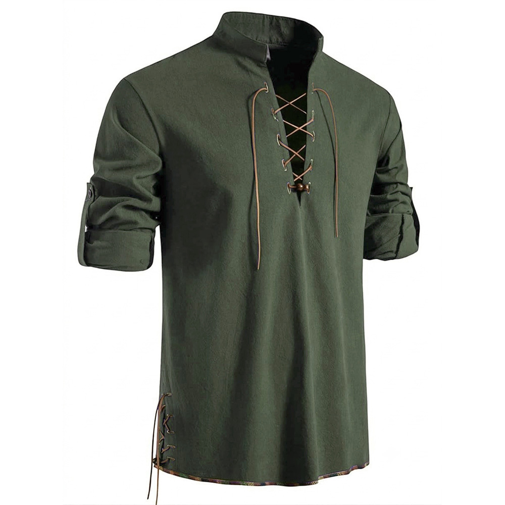 남성용 헨리넥 중세풍 셔츠 레트로 바이킹 해적 레이스업 - Medieval Gothic Lace Up Pirate Shirt 리뷰 및 가격
