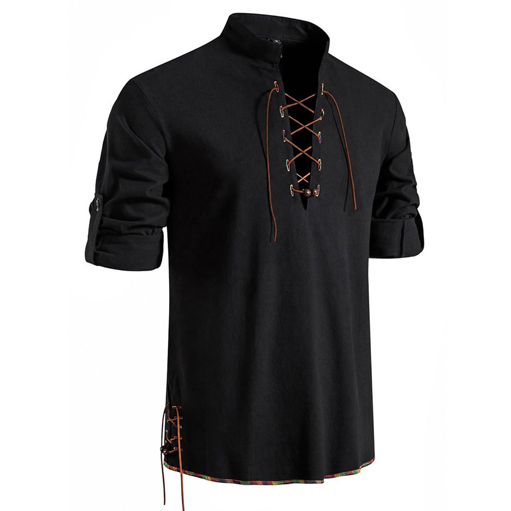 남성용 헨리넥 중세풍 셔츠 레트로 바이킹 해적 레이스업 - Medieval Gothic Lace Up Pirate Shirt 리뷰 및 가격