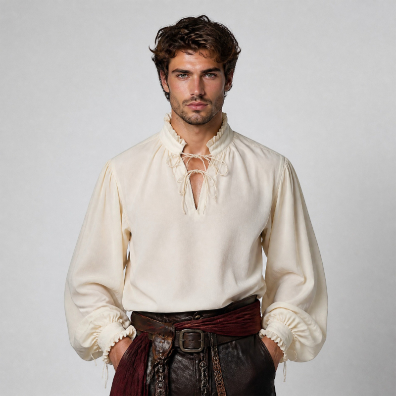 남성 여성을 위한 르네상스 중세 해적 셔츠, 베이지 러 - Medieval Gothic Lace Up Pirate Shirt 리뷰 및 가격