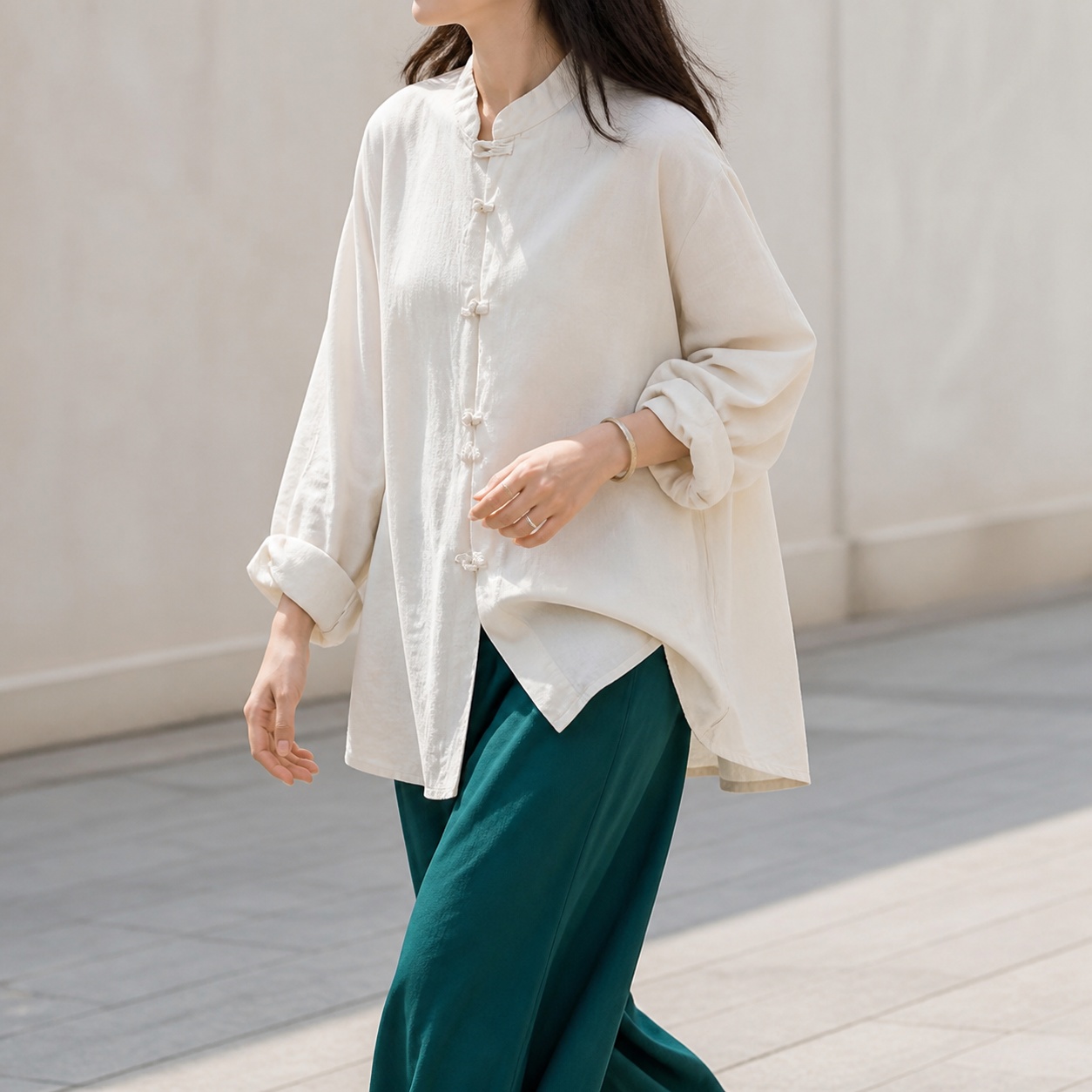 여성용 루즈핏 긴소매 셔츠, 스탠드 칼라, 주름진 질감 - Shirts 리뷰 및 가격