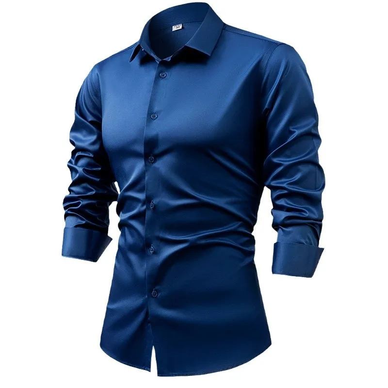 남성용 로얄 블루 실크 새틴 긴팔 원피스 셔츠, 네이비 - Mens Satin Silk Dress Shirt 리뷰 및 가격