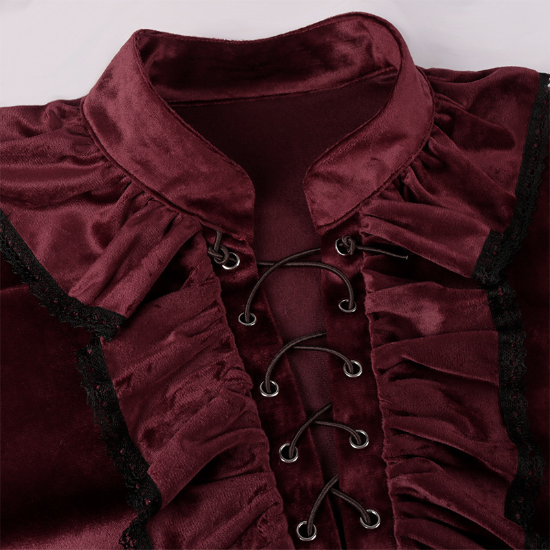 레드 레이스 업 프릴 랜턴 슬리브, 남자 코스프레 해적 - Medieval Gothic Lace Up Pirate Shirt 리뷰 및 가격
