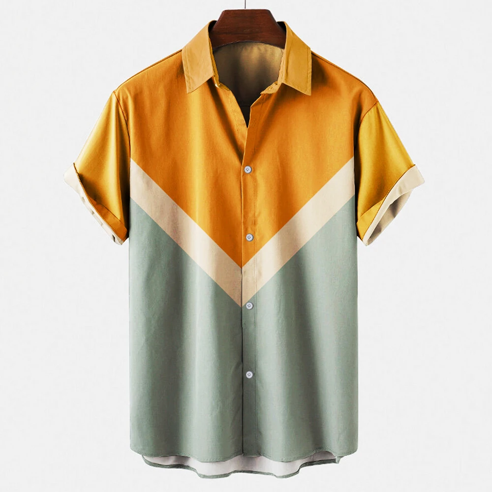 남성용 빈티지 레트로 스트라이프 패턴 컬러 블록 볼링  - Short Sleeve Bowling Shirt Retro 리뷰 및 가격