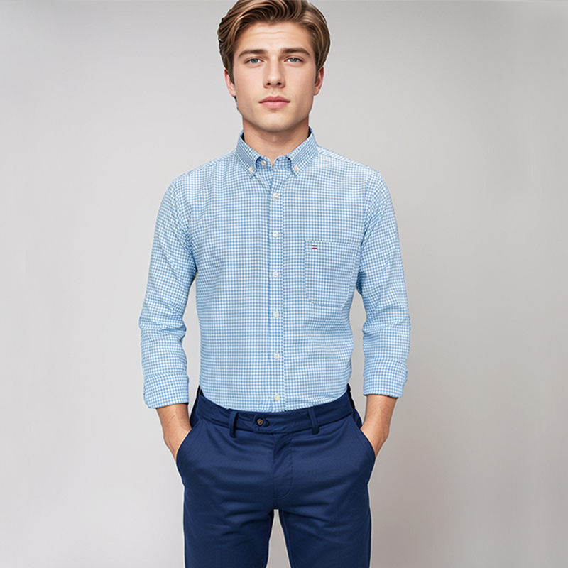 남성용 100% 면 셔츠, 긴 소매 격자 무늬 옥스포드 - Oxford Cotton Casual Shirt Business 리뷰 및 가격