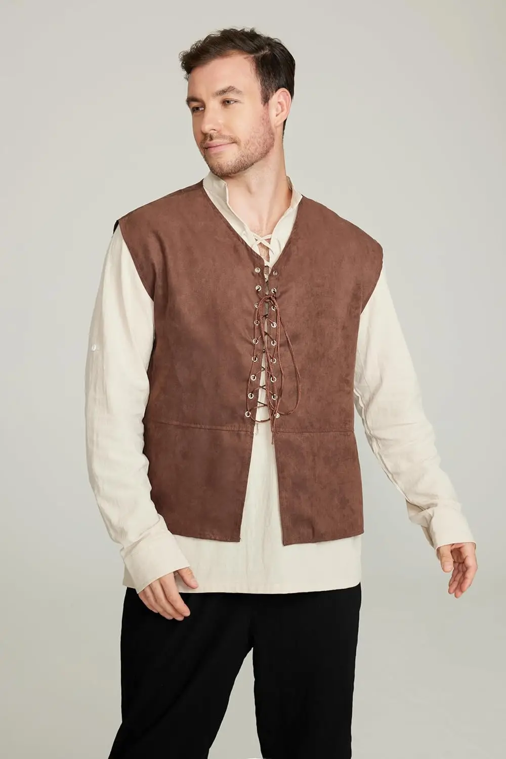 2피스 세트 남성 중세 해적 조끼 긴팔 셔츠 중세 르네 - Medieval Gothic Lace Up Pirate Shirt 리뷰 및 가격