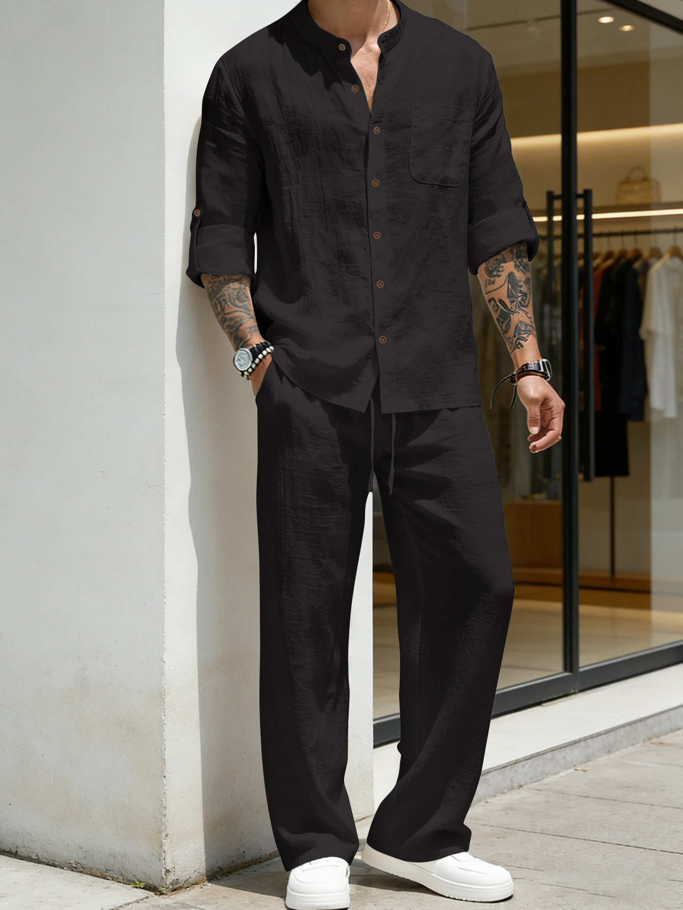 남성용 정장 루즈핏 린넨 긴팔 셔츠 및 바지 비치 세트 - Mens Linen Shirt Long Sleeve 리뷰 및 가격