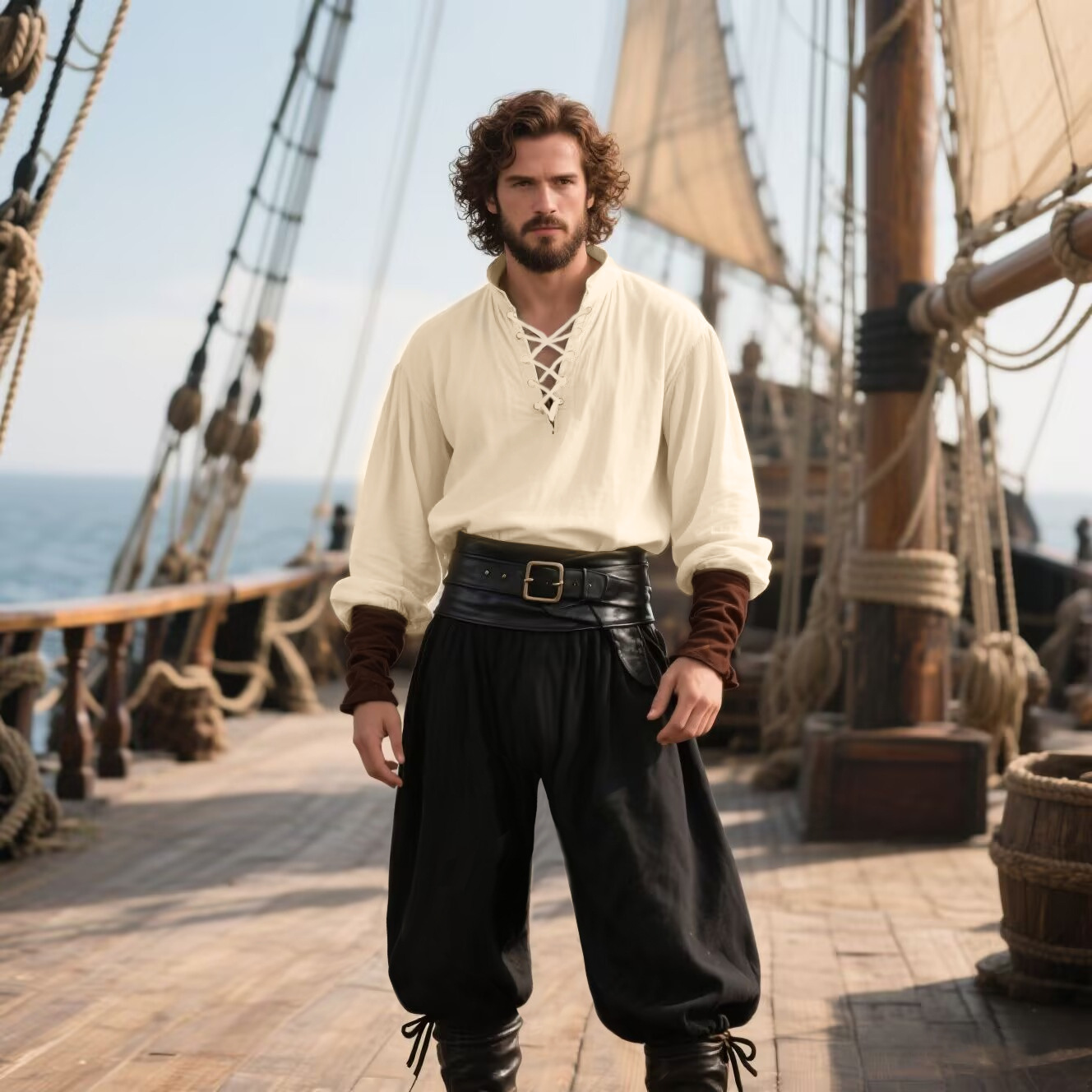 남성용 중세 르네상스 LARP 셔츠(벨트 포함) 할로윈 - Medieval Gothic Lace Up Pirate Shirt 리뷰 및 가격
