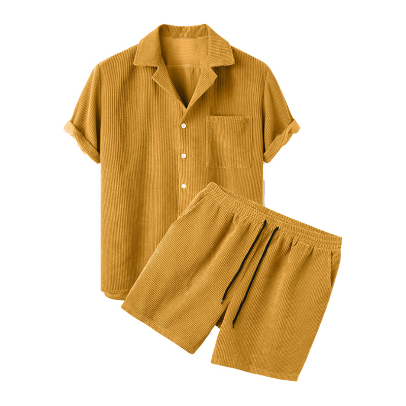 2025 신사복 여름 코듀로이 셔츠와 반바지 세트 솔리 - Corduroy Button Up Shirt Men 리뷰 및 가격