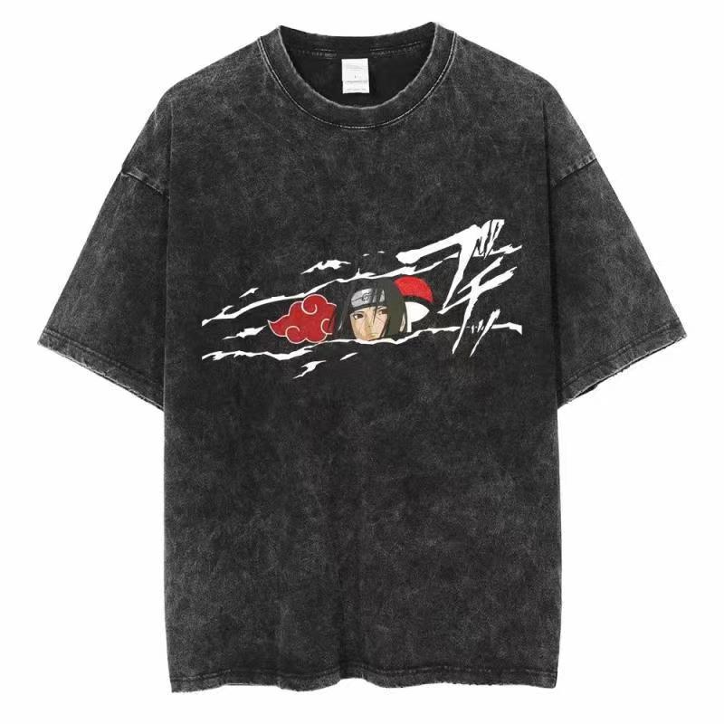 디스트레스드 워시 티셔츠 나루토 남녀공용 애시드 워시  - Acid Wash Vintage Graphic T Shirt 리뷰 및 가격