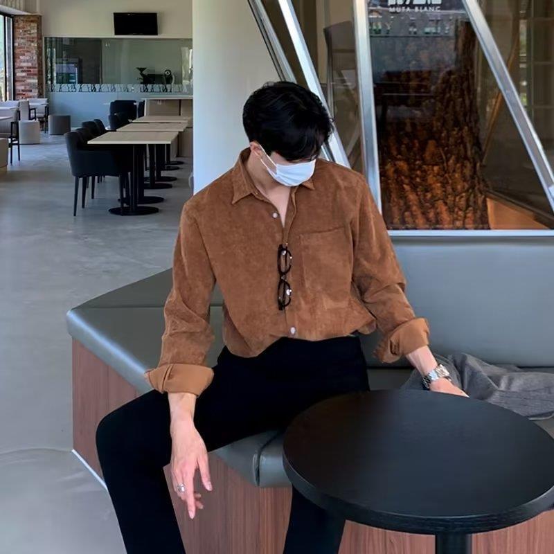 남성 코듀로이 긴팔 블랙 셔츠 가을 패션 빈티지 남성용 - Corduroy Button Up Shirt Men 리뷰 및 가격