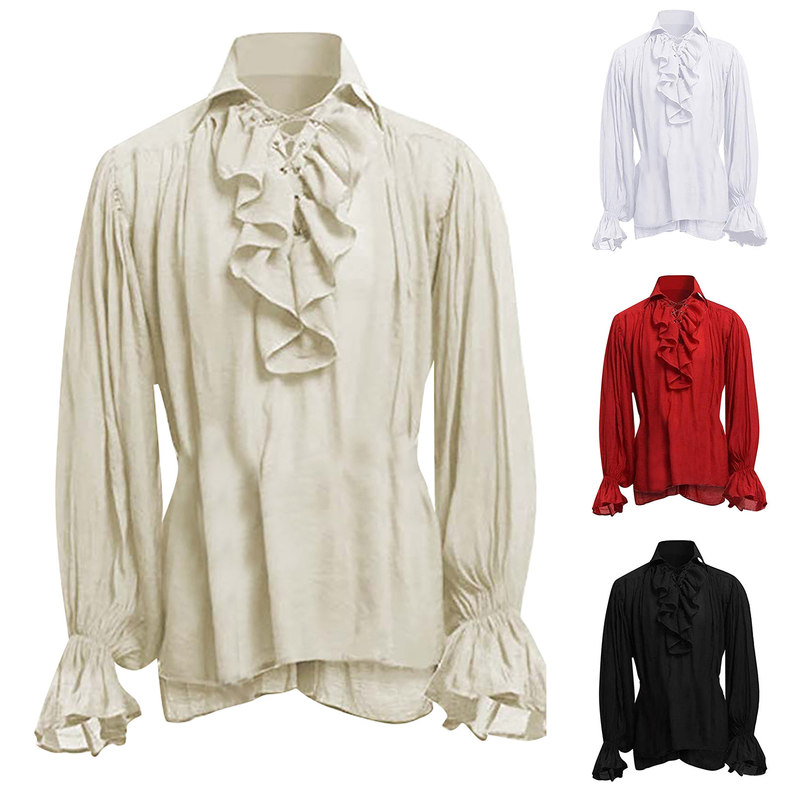 남성 할로윈 레이스 업 해적 셔츠 중세 뱀파이어 왕자  - Medieval Gothic Lace Up Pirate Shirt 리뷰 및 가격