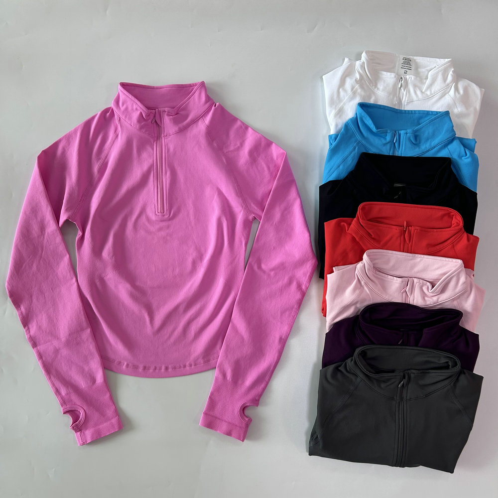 로고 없는 하프 지퍼 요가 자켓 여성용 긴팔 스포츠 탑 - Jackets 리뷰 및 가격