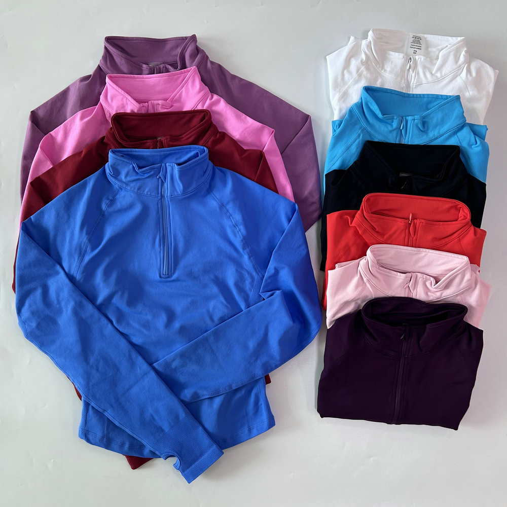 로고 없는 하프 지퍼 요가 자켓 여성용 긴팔 스포츠 탑 - Jackets 리뷰 및 가격