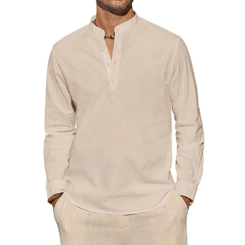 남성용 긴팔 티셔츠 캐주얼 경량 통기성 헨리넥 단색 탑 - Mens Linen Shirt Long Sleeve 리뷰 및 가격
