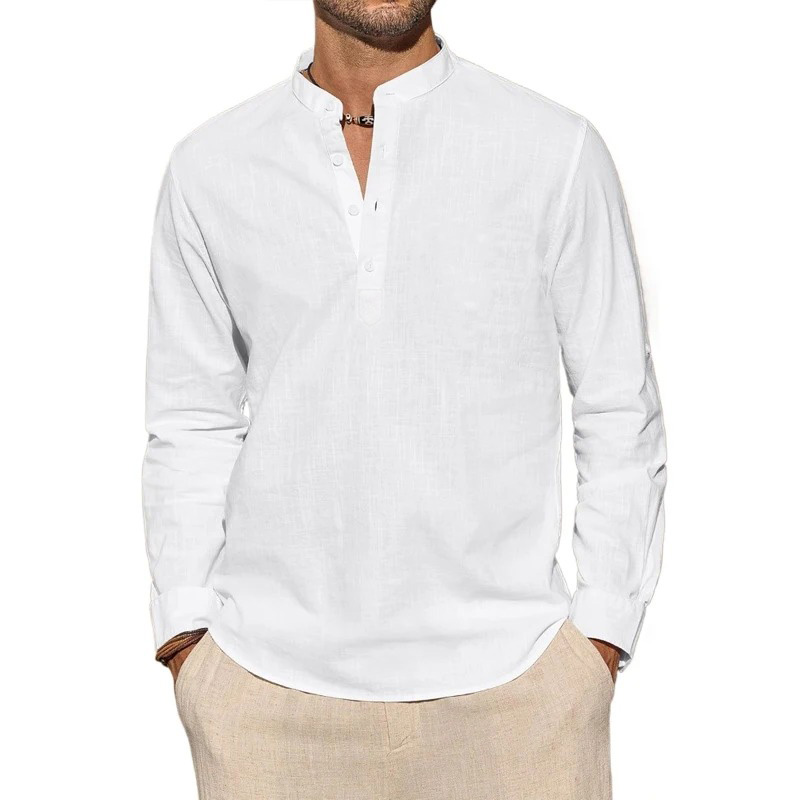 남성용 긴팔 티셔츠 캐주얼 경량 통기성 헨리넥 단색 탑 - Mens Linen Shirt Long Sleeve 리뷰 및 가격