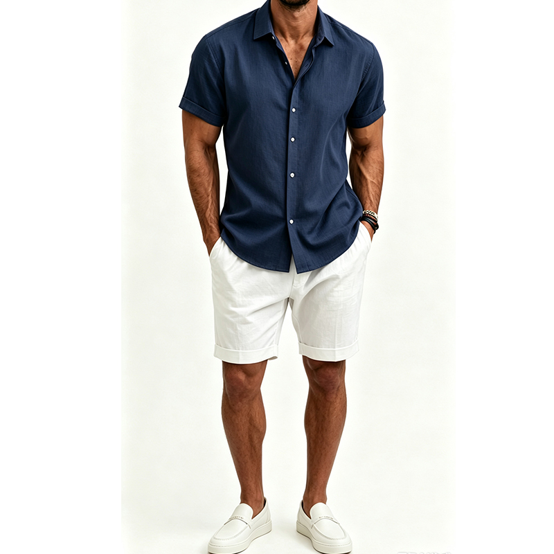 남성 코튼 린넨 셔츠 세트 여름 반팔 셔츠 반바지 슈트 - Mens Linen Shirt Long Sleeve 리뷰 및 가격