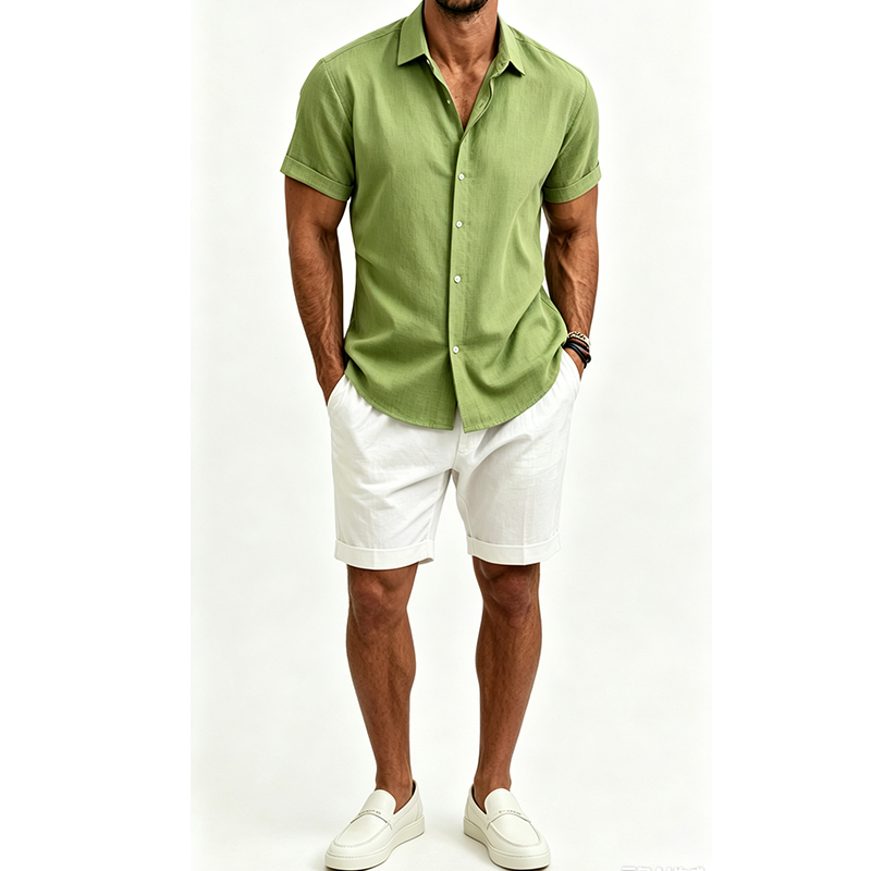 남성 코튼 린넨 셔츠 세트 여름 반팔 셔츠 반바지 슈트 - Mens Linen Shirt Long Sleeve 리뷰 및 가격