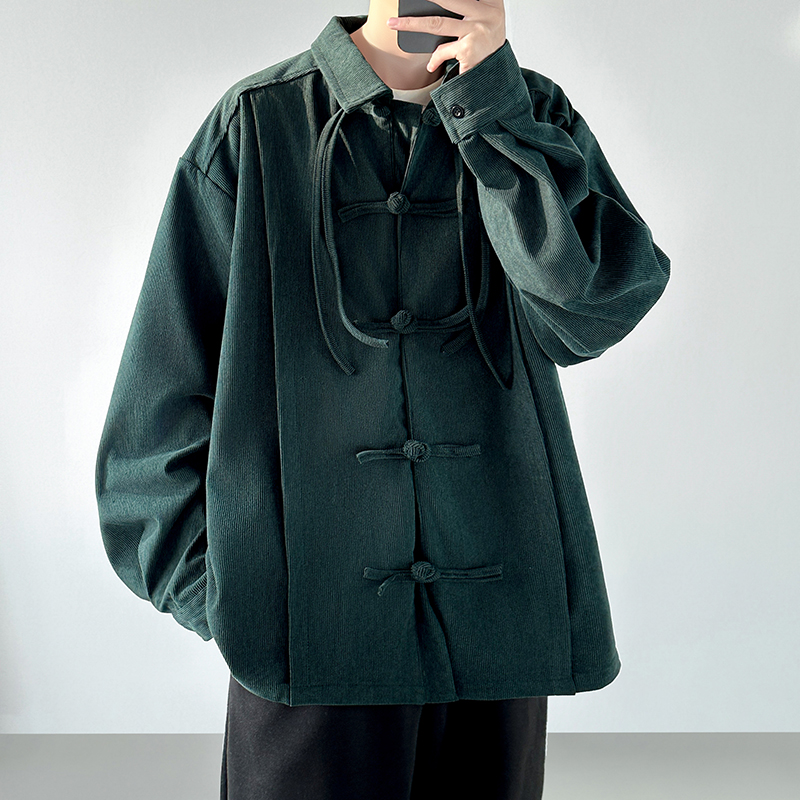 2025 남성 레트로 중국풍 코듀로이 셔츠 남성 개구리 - Corduroy Button Up Shirt Men 리뷰 및 가격