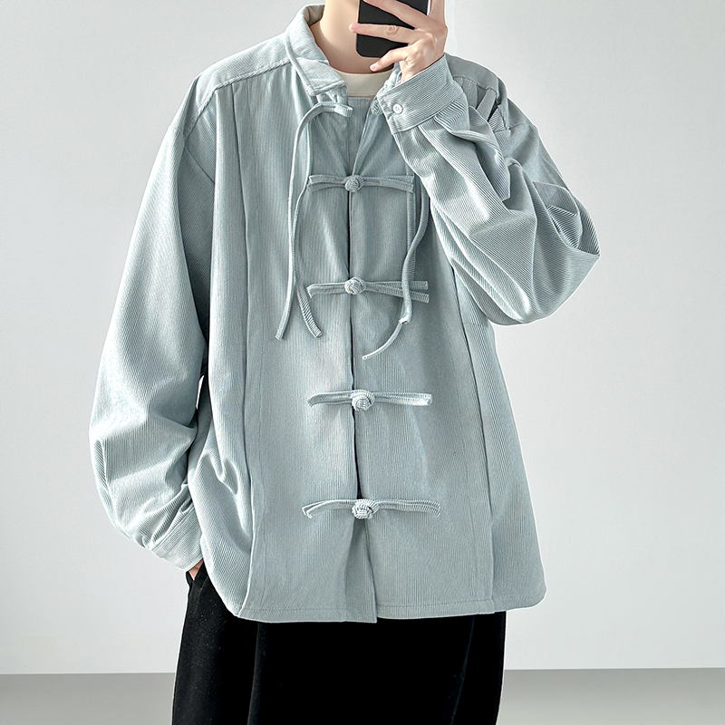 2025 남성 레트로 중국풍 코듀로이 셔츠 남성 개구리 - Corduroy Button Up Shirt Men 리뷰 및 가격