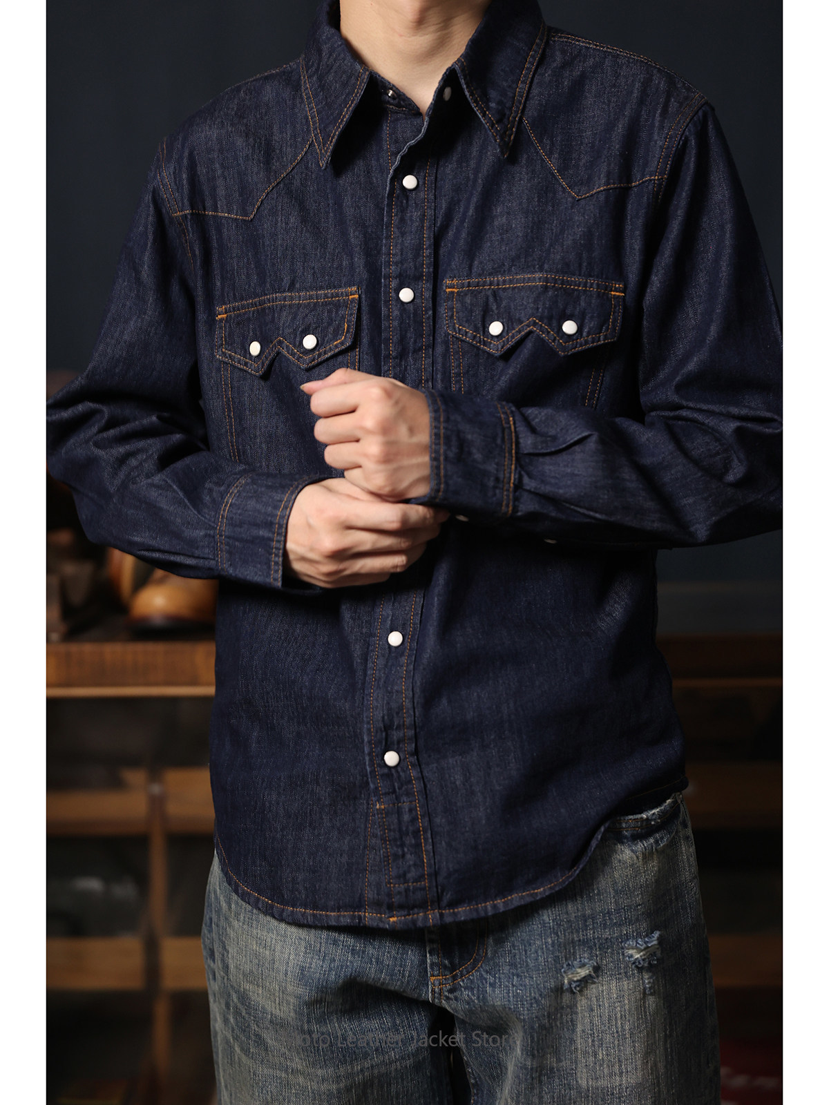아메리칸 레트로 웨스턴 데님 셔츠 로우 데님 워싱 캐주 - Mens Western Denim Pearl Snap Shirt 리뷰 및 가격