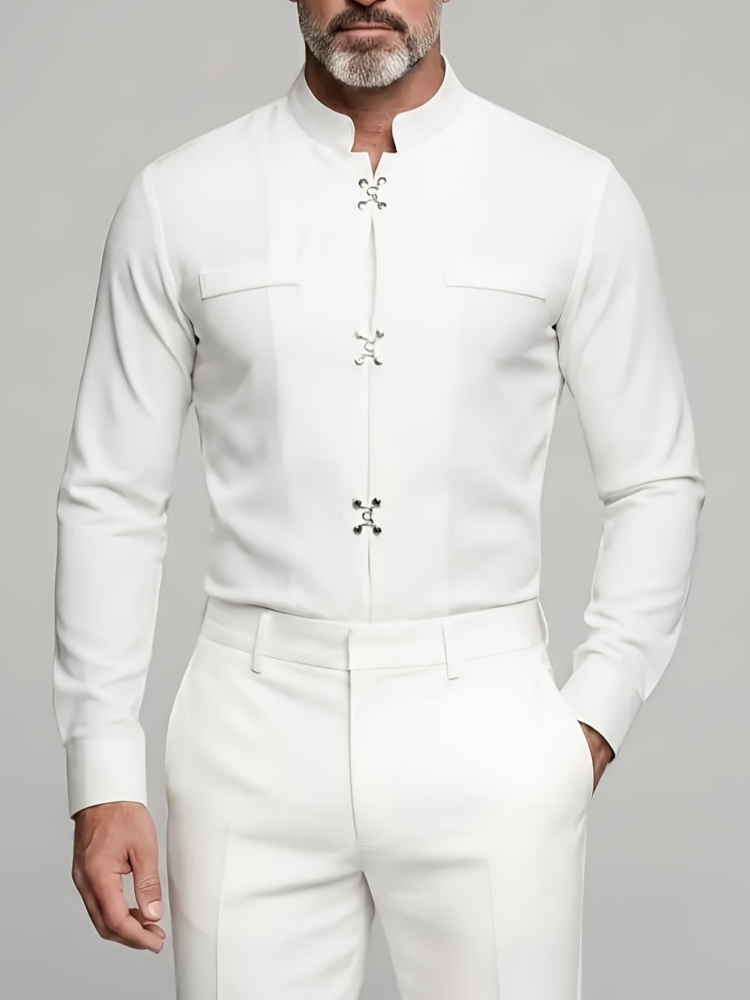 럭셔리 남성용 만다린 스타일 스탠드 칼라 셔츠 긴소매  - Mandarin Collar Formal Shirt Slim Fit 리뷰 및 가격