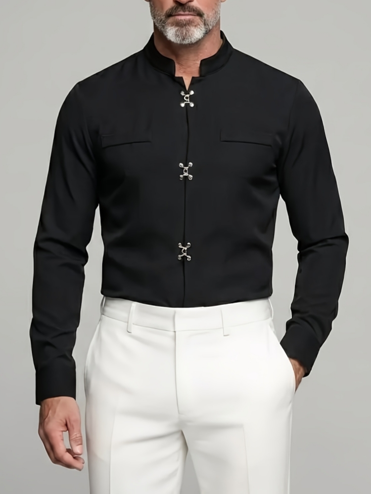 럭셔리 남성용 만다린 스타일 스탠드 칼라 셔츠 긴소매  - Mandarin Collar Formal Shirt Slim Fit 리뷰 및 가격