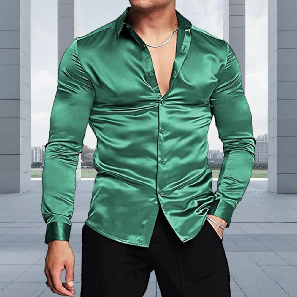세련된 남성용 광택 실크같은 새틴 셔츠 긴팔 캐주얼 드 - Mens Satin Silk Dress Shirt 리뷰 및 가격