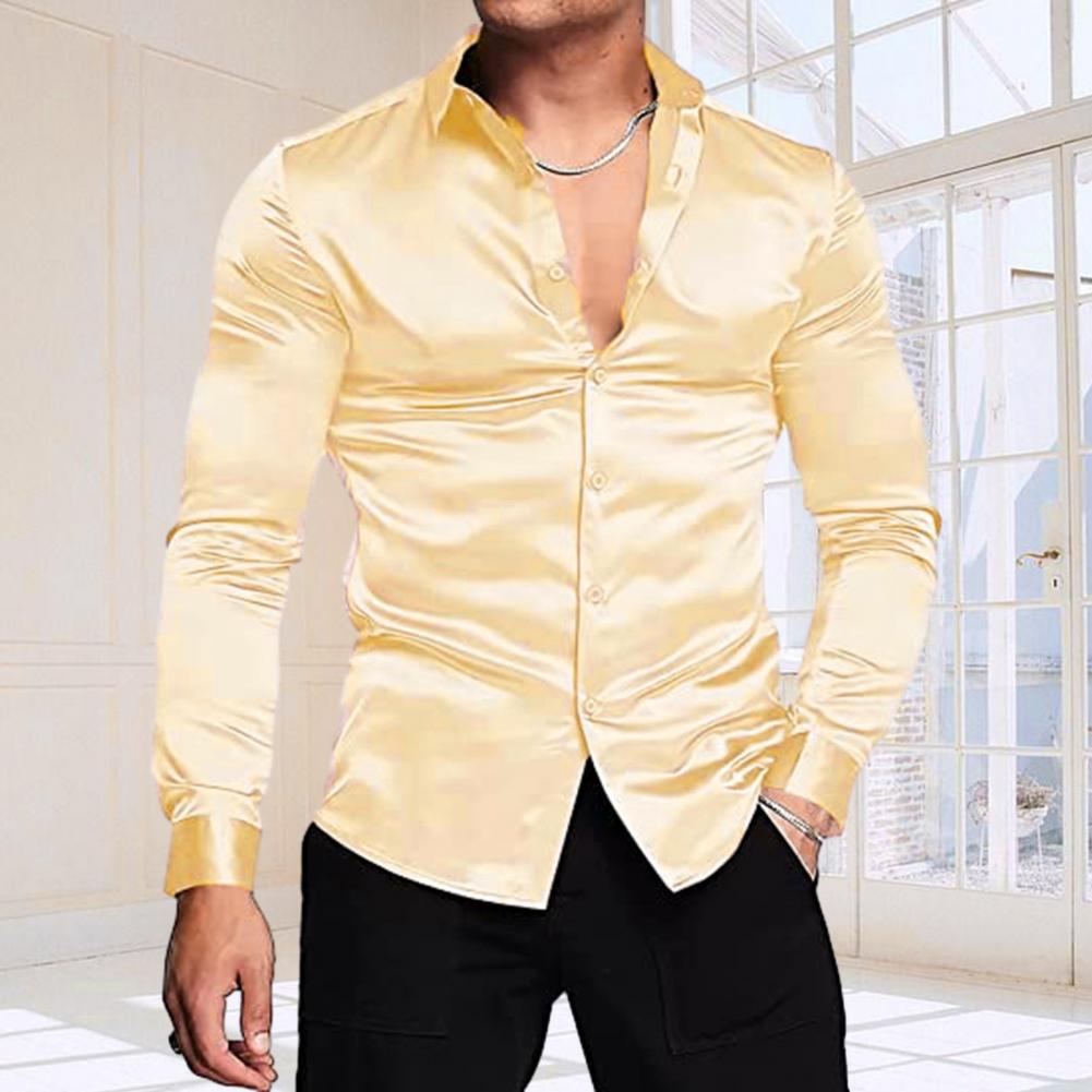 세련된 남성용 광택 실크같은 새틴 셔츠 긴팔 캐주얼 드 - Mens Satin Silk Dress Shirt 리뷰 및 가격