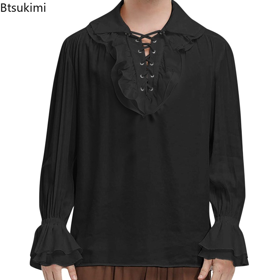 남자 중세 르네상스 해적 셔츠 빅토리아 프릴 Steam - Medieval Gothic Lace Up Pirate Shirt 리뷰 및 가격