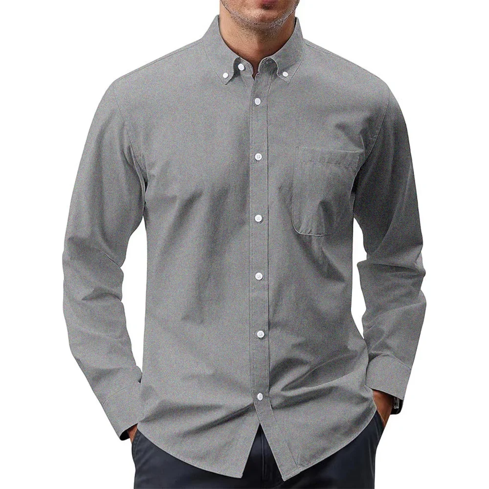 남성용 긴 소매 셔츠 솔리드 컬러 옥스포드 셔츠 포켓이 - Oxford Cotton Casual Shirt Business 리뷰 및 가격