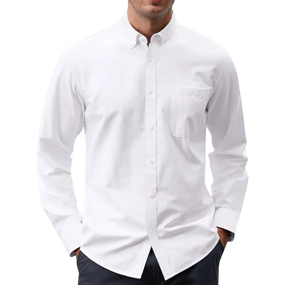 남성용 긴 소매 셔츠 솔리드 컬러 옥스포드 셔츠 포켓이 - Oxford Cotton Casual Shirt Business 리뷰 및 가격