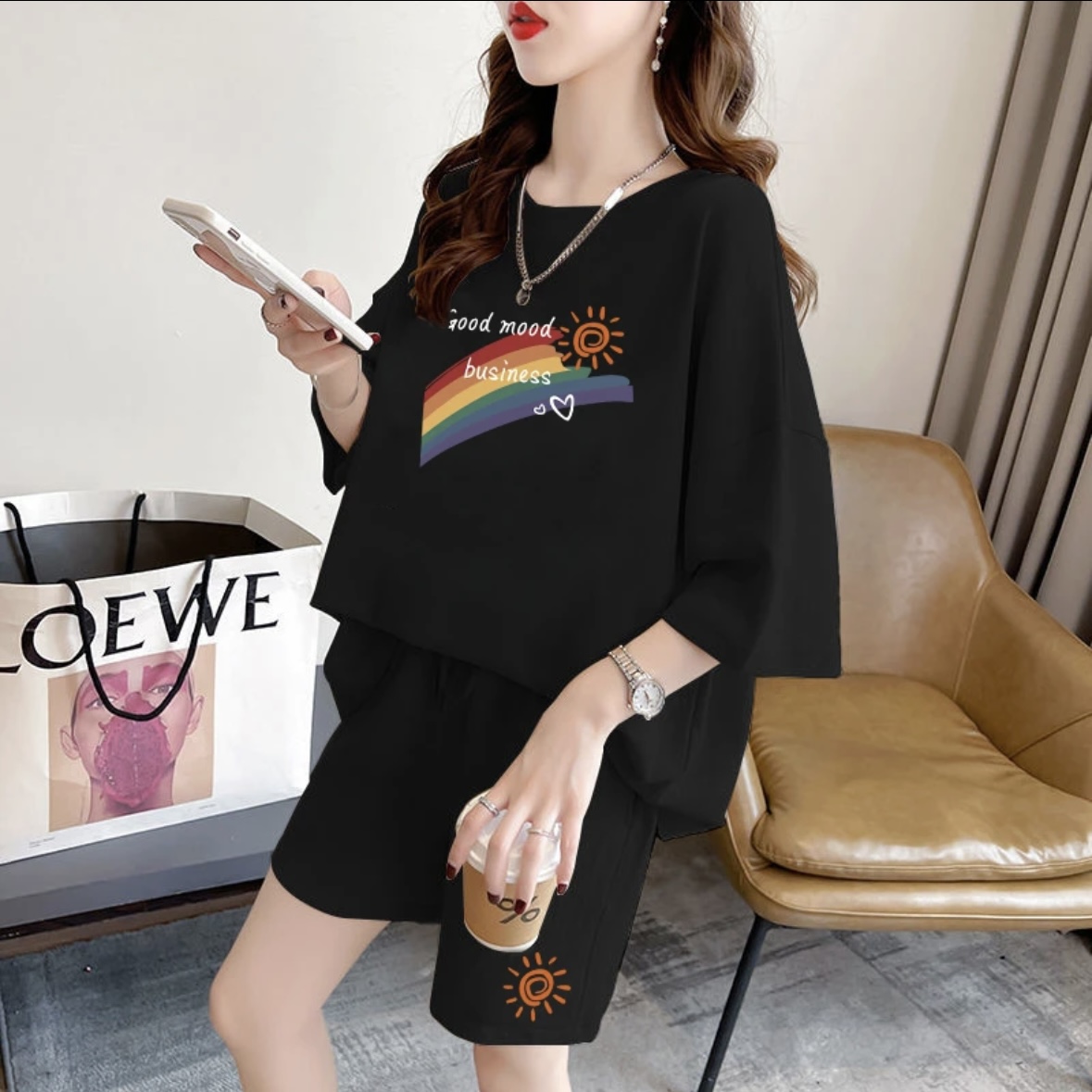 패션 여성 여름 반바지 세트, 스포츠웨어, 오버사이즈  - T-Shirts 리뷰 및 가격