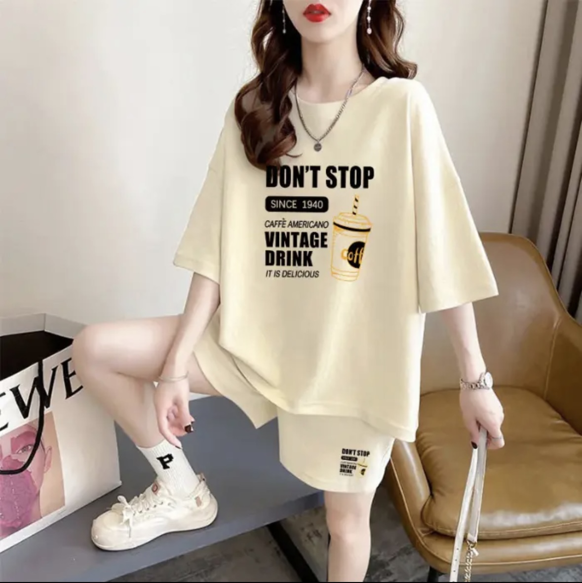 패션 여성 여름 반바지 세트, 스포츠웨어, 오버사이즈  - T-Shirts 리뷰 및 가격